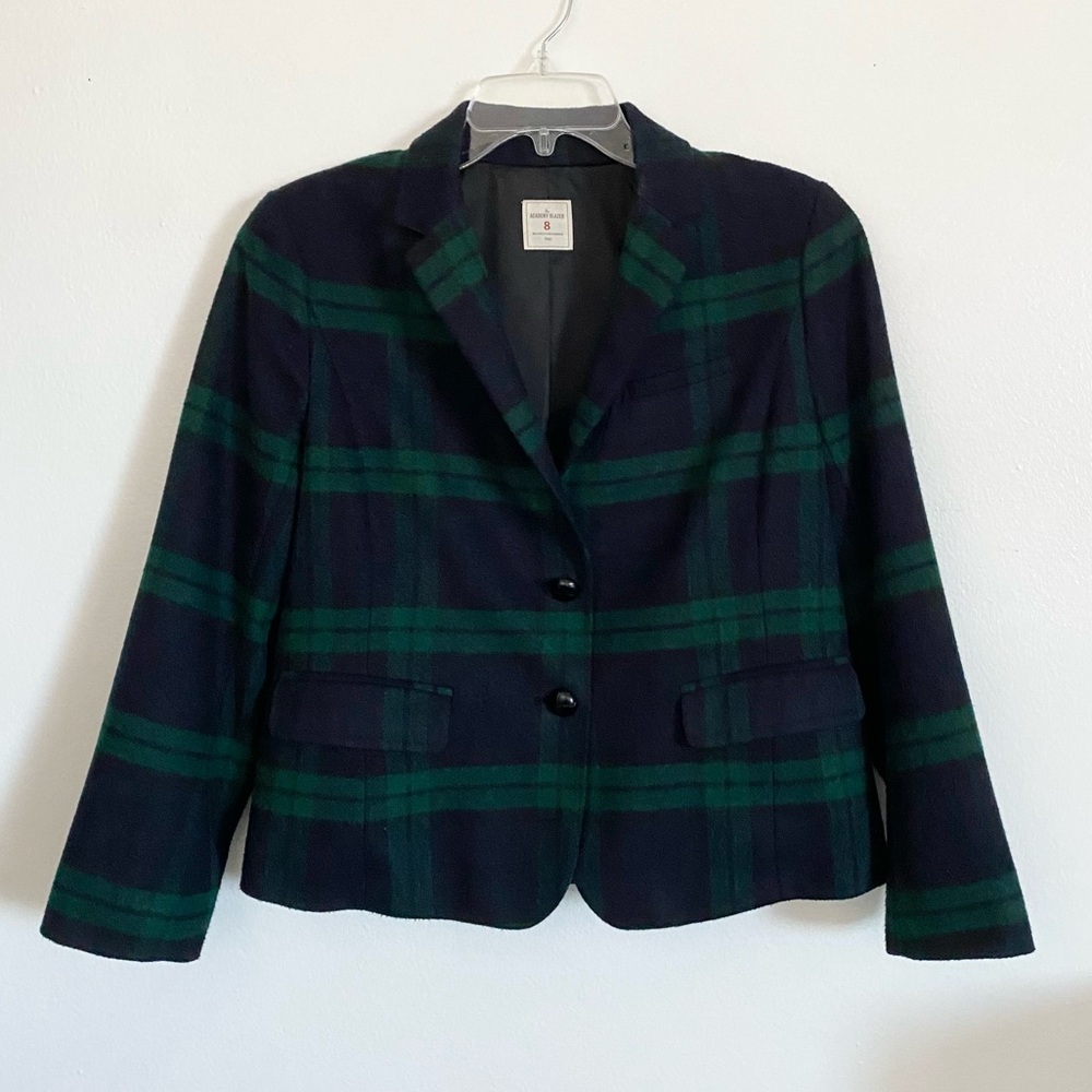 Gap Academy Blazer Plaid Wool Blend Blue Green Women’s 8 Holiday Academia